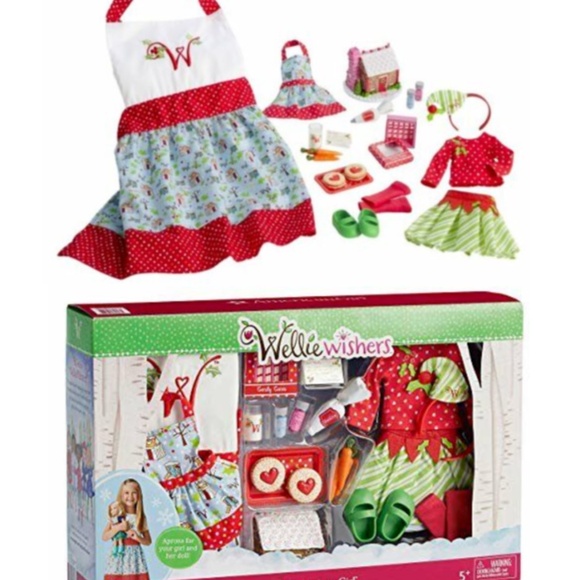 American Girl Wellie Wishers Holiday Baking Elf Outfit Apron Gift Set - Picture 2 of 3